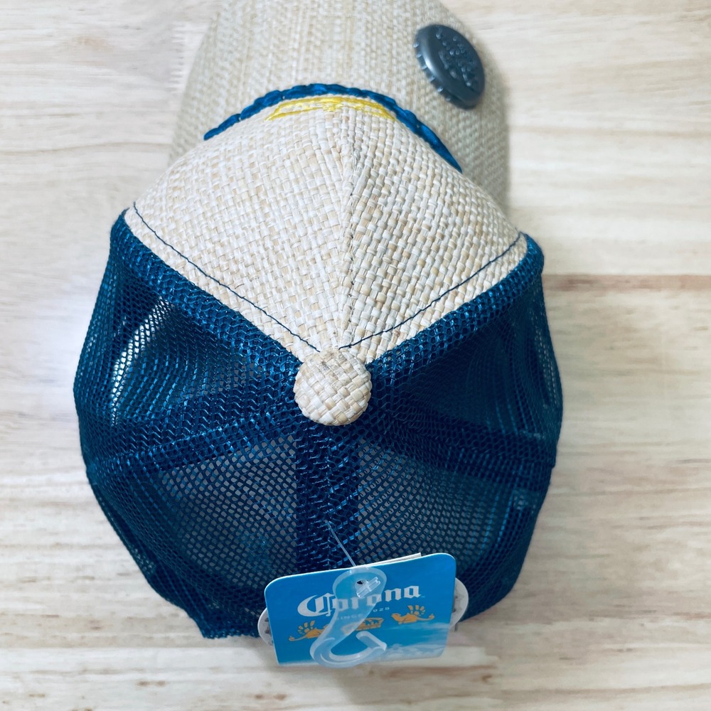 Corona Extra Straw Trucker Hat Navy Mesh Snapback with Built-in Bottle Opener - Picture 7 of 10